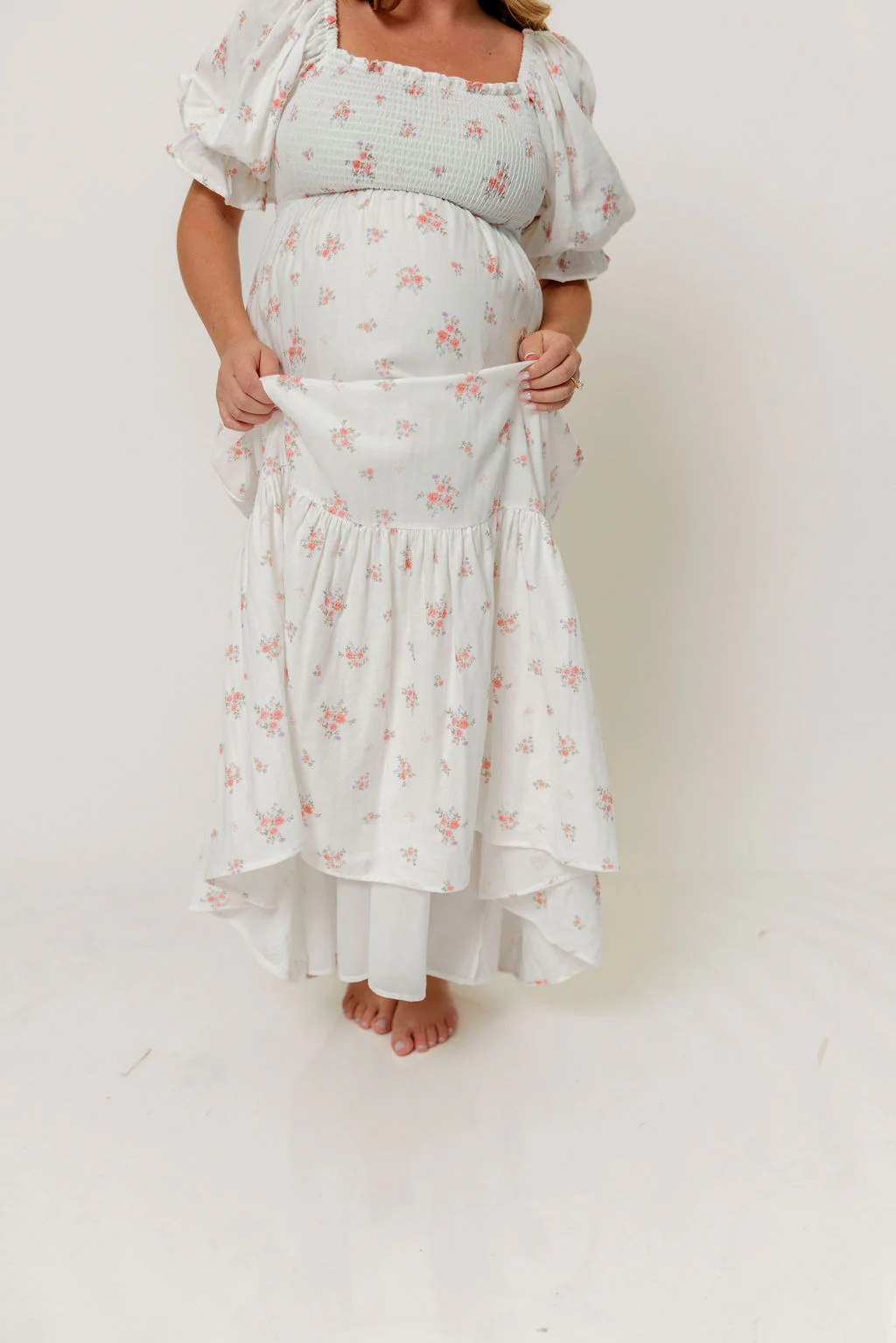 Livvy 100% Cotton Dress in Off White/Pink Floral (Fully Lined) -Bump Friendly - Image 12