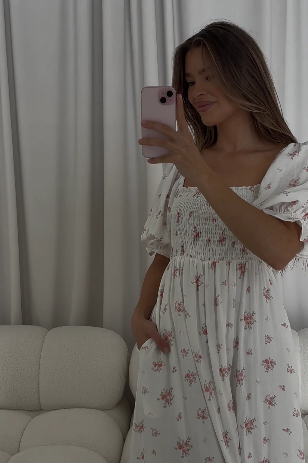 Livvy 100% Cotton Dress in Off White/Pink Floral (Fully Lined) -Bump Friendly - Image 14