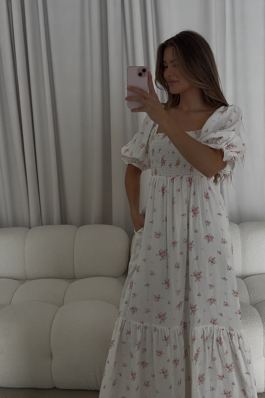 Livvy 100% Cotton Dress in Off White/Pink Floral (Fully Lined) -Bump Friendly - Image 15