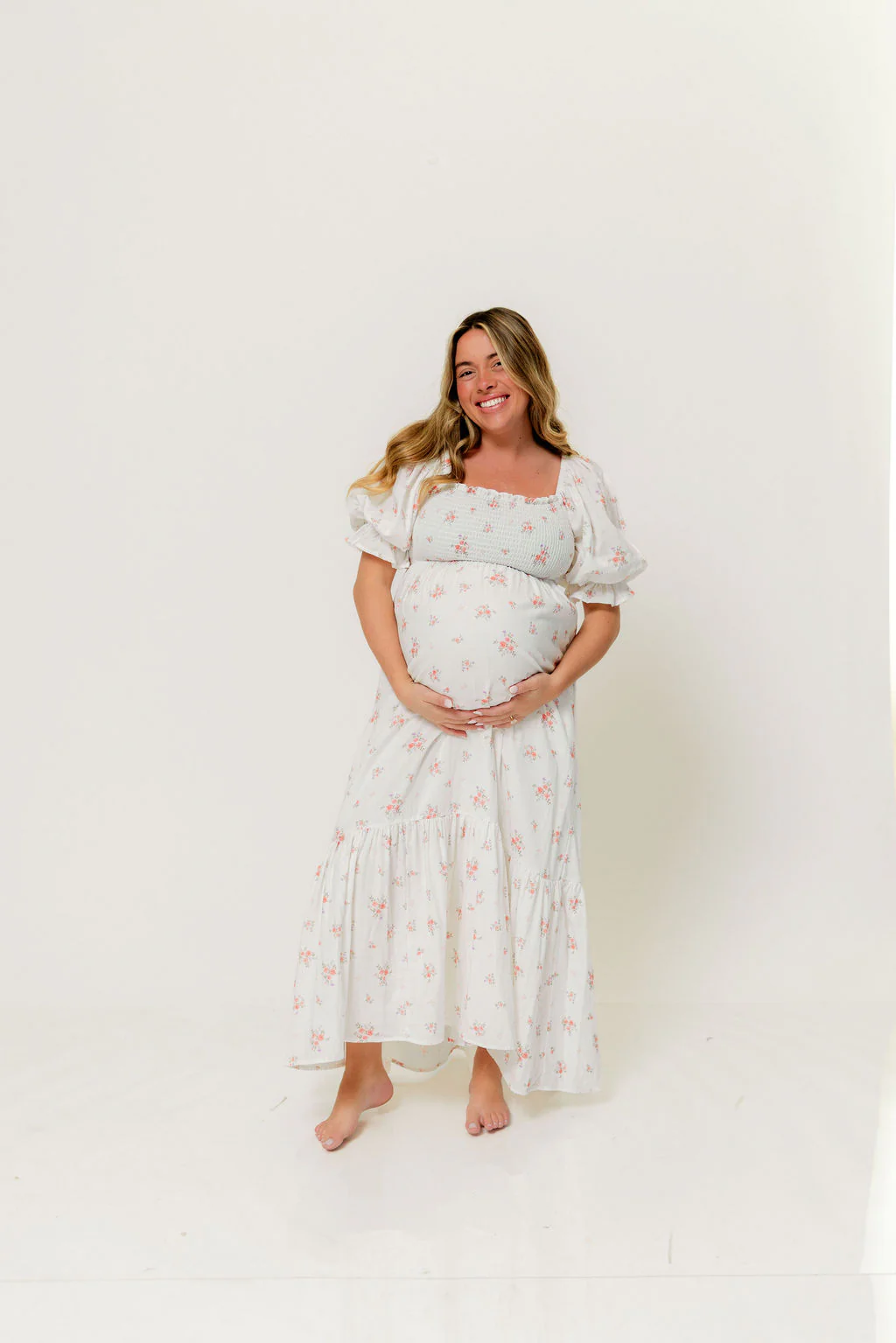 Livvy 100% Cotton Dress in Off White/Pink Floral (Fully Lined) -Bump Friendly - Image 6