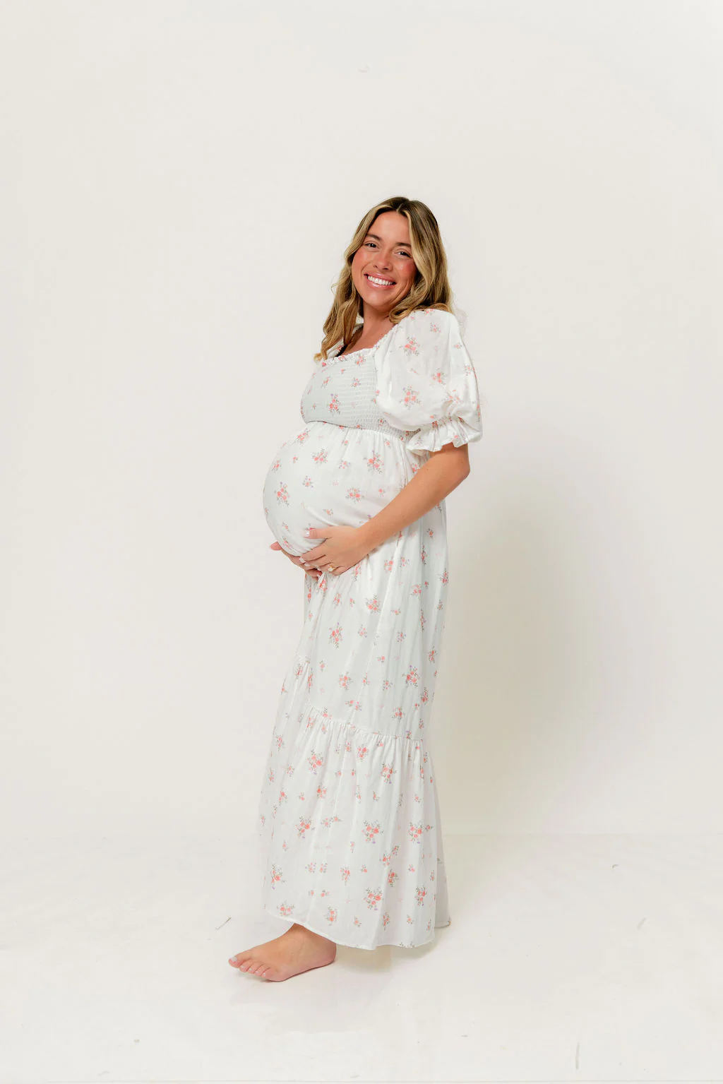 Livvy 100% Cotton Dress in Off White/Pink Floral (Fully Lined) -Bump Friendly - Image 7