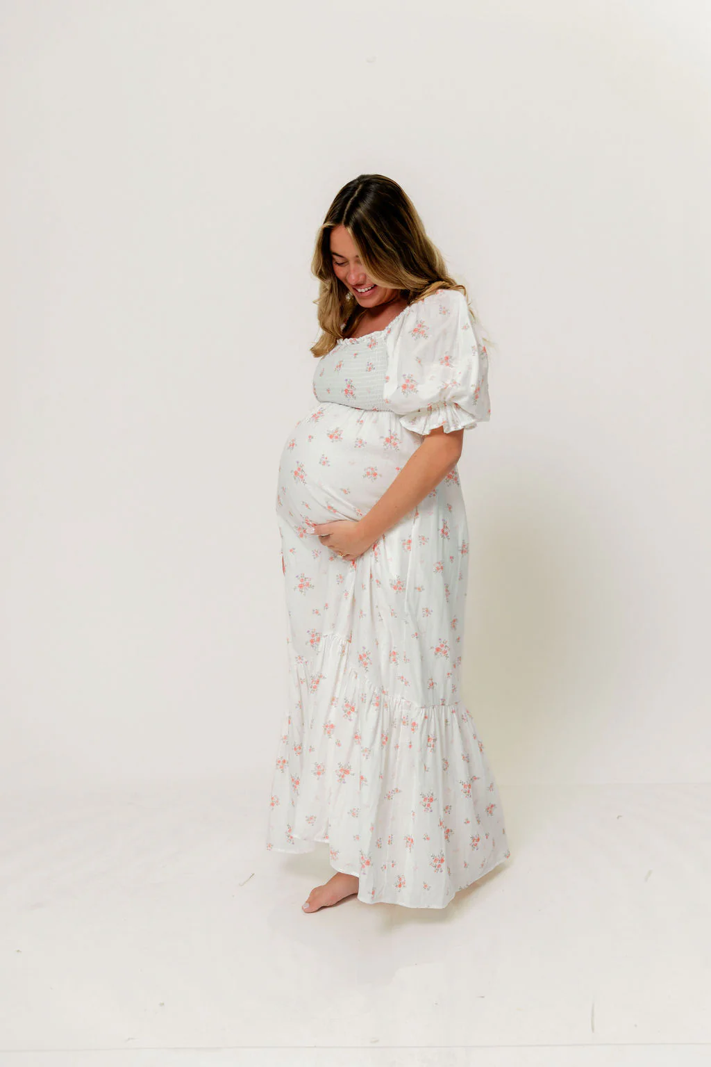 Livvy 100% Cotton Dress in Off White/Pink Floral (Fully Lined) -Bump Friendly - Image 9