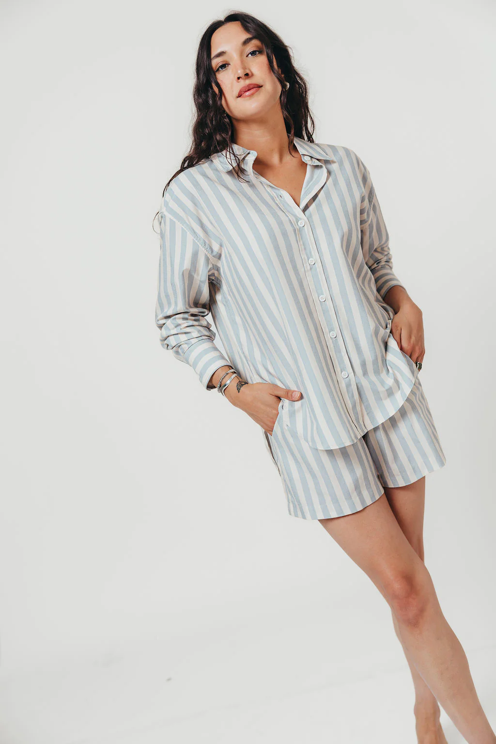 Callahan Striped Shorts in Dusty Blue - Image 10