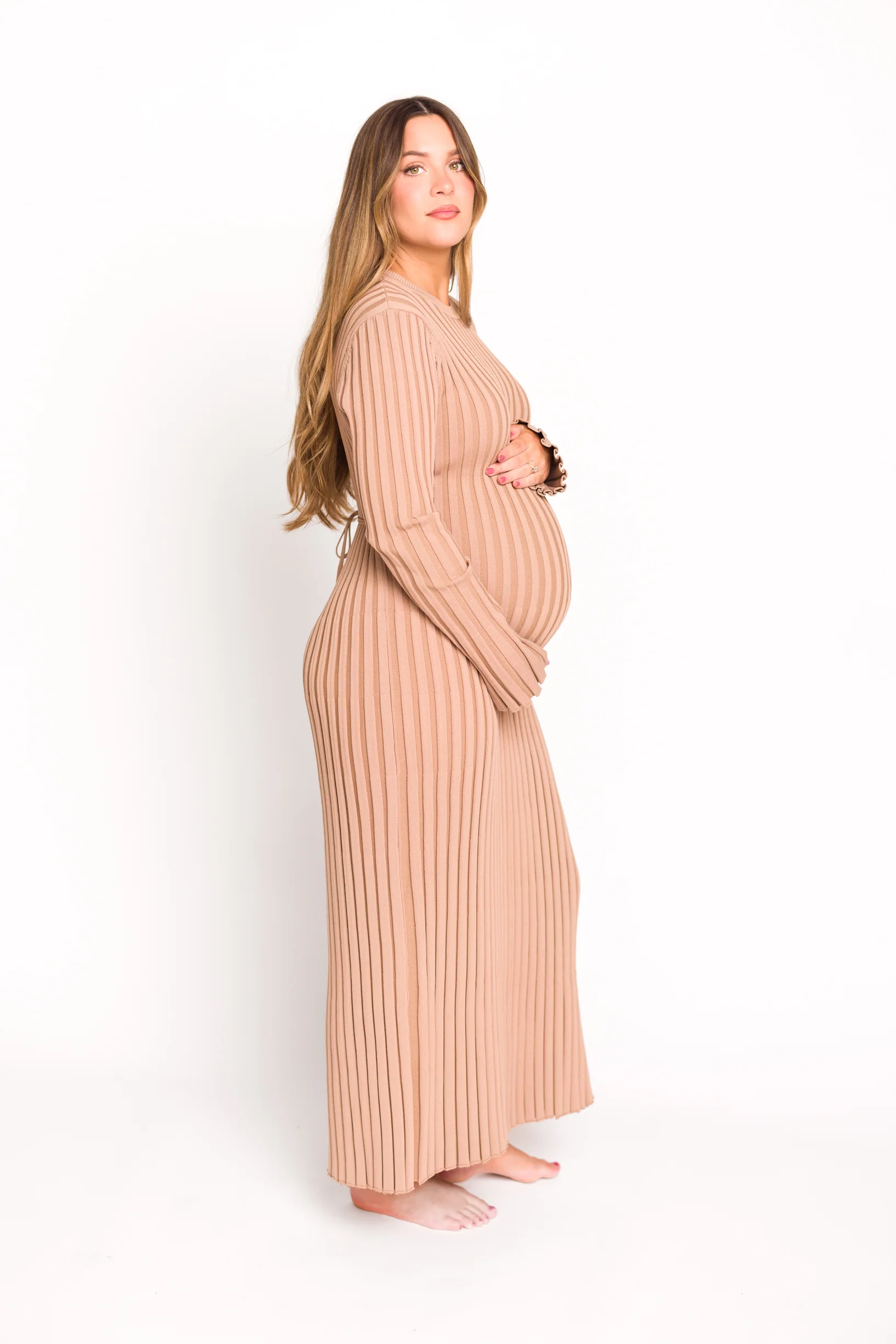 Colette Premium Long Sleeved Ribbed Knit Maxi Dress in Dark Natural - Bump Friendly *Final Sale* - Image 13
