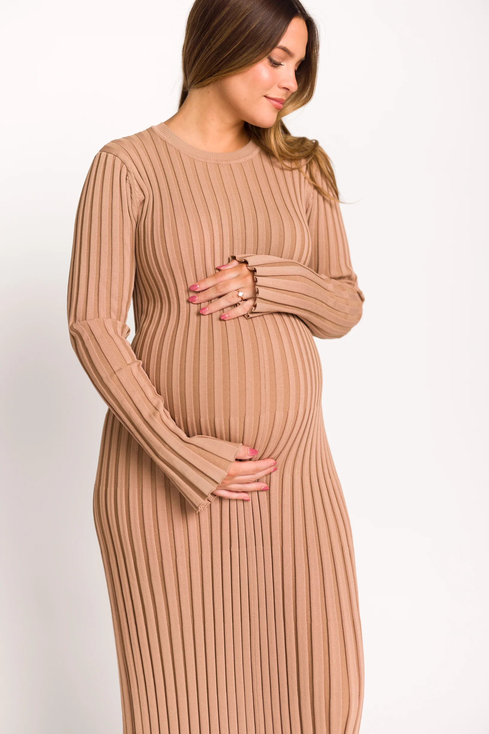 Colette Premium Long Sleeved Ribbed Knit Maxi Dress in Dark Natural - Bump Friendly *Final Sale* - Image 15