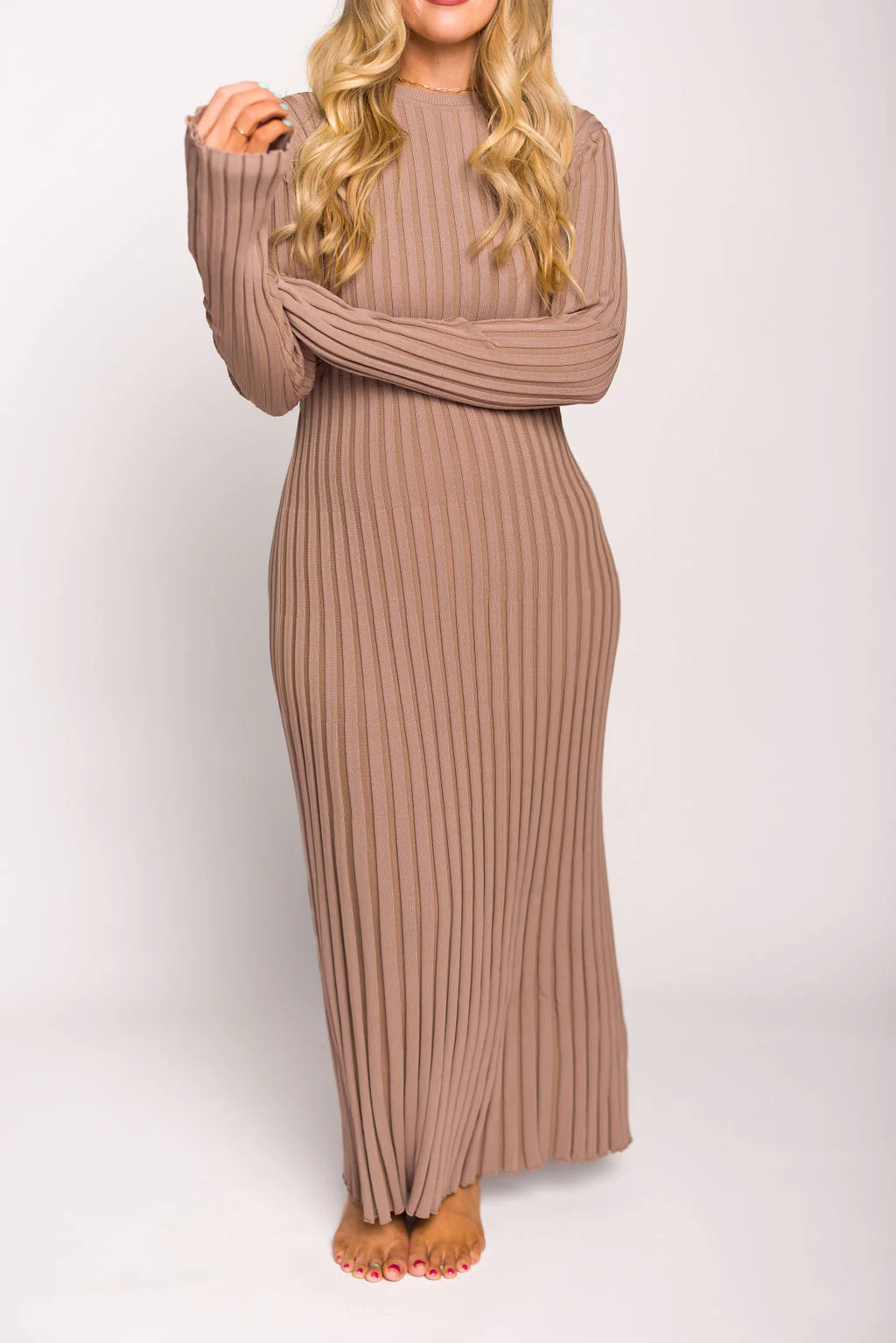 Colette Premium Long Sleeved Ribbed Knit Maxi Dress in Dark Natural - Bump Friendly *Final Sale* - Image 18