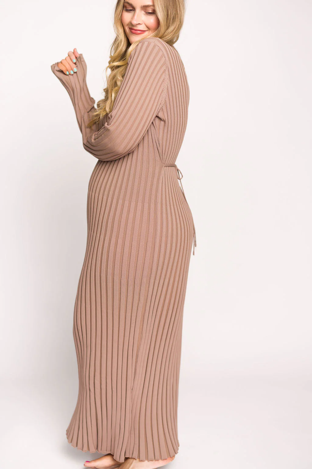 Colette Premium Long Sleeved Ribbed Knit Maxi Dress in Dark Natural - Bump Friendly *Final Sale* - Image 19