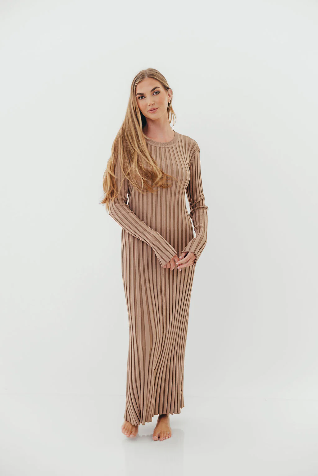 Colette Premium Long Sleeved Ribbed Knit Maxi Dress in Dark Natural - Bump Friendly *Final Sale* - Image 25