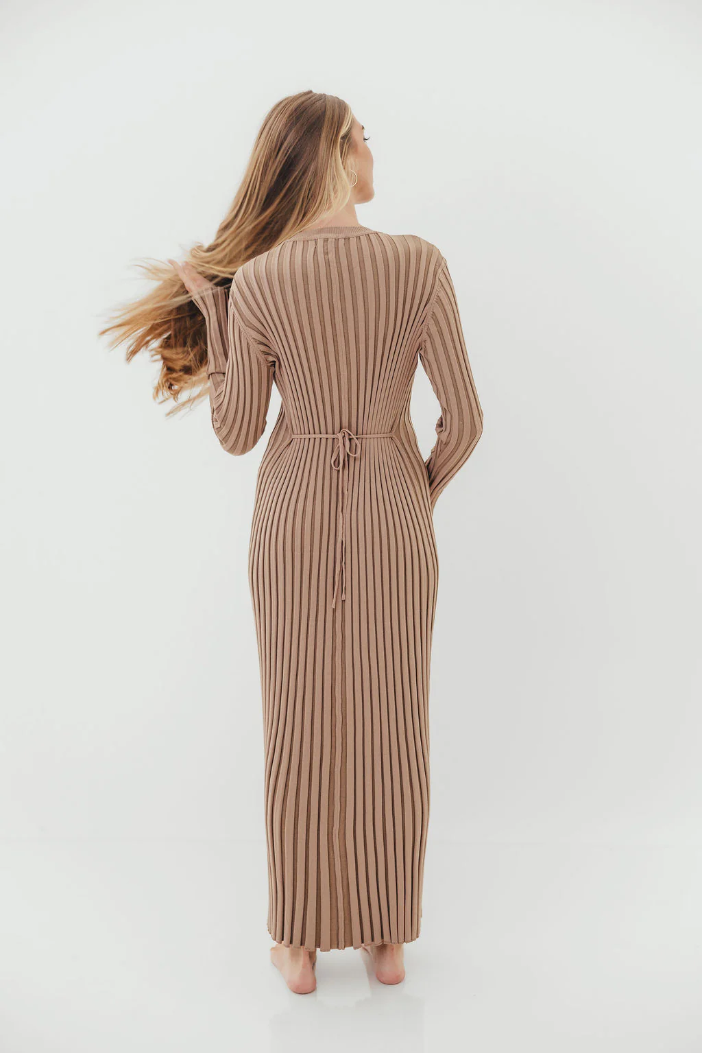 Colette Premium Long Sleeved Ribbed Knit Maxi Dress in Dark Natural - Bump Friendly *Final Sale* - Image 27