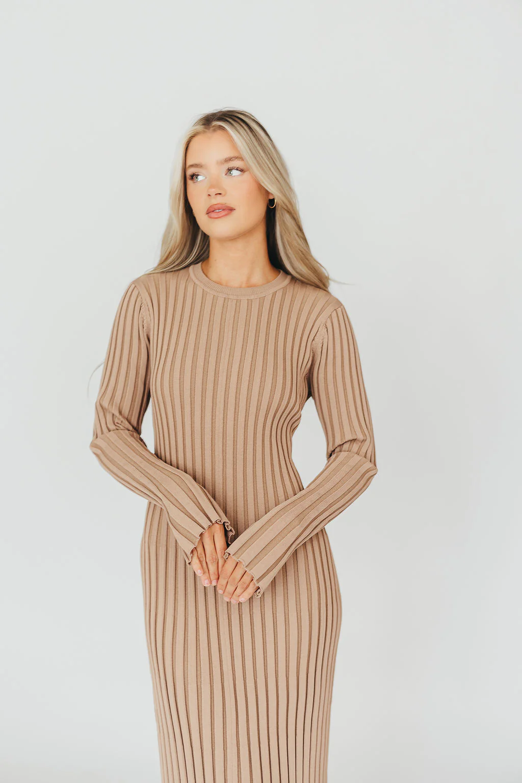 Colette Premium Long Sleeved Ribbed Knit Maxi Dress in Dark Natural - Bump Friendly *Final Sale* - Image 6