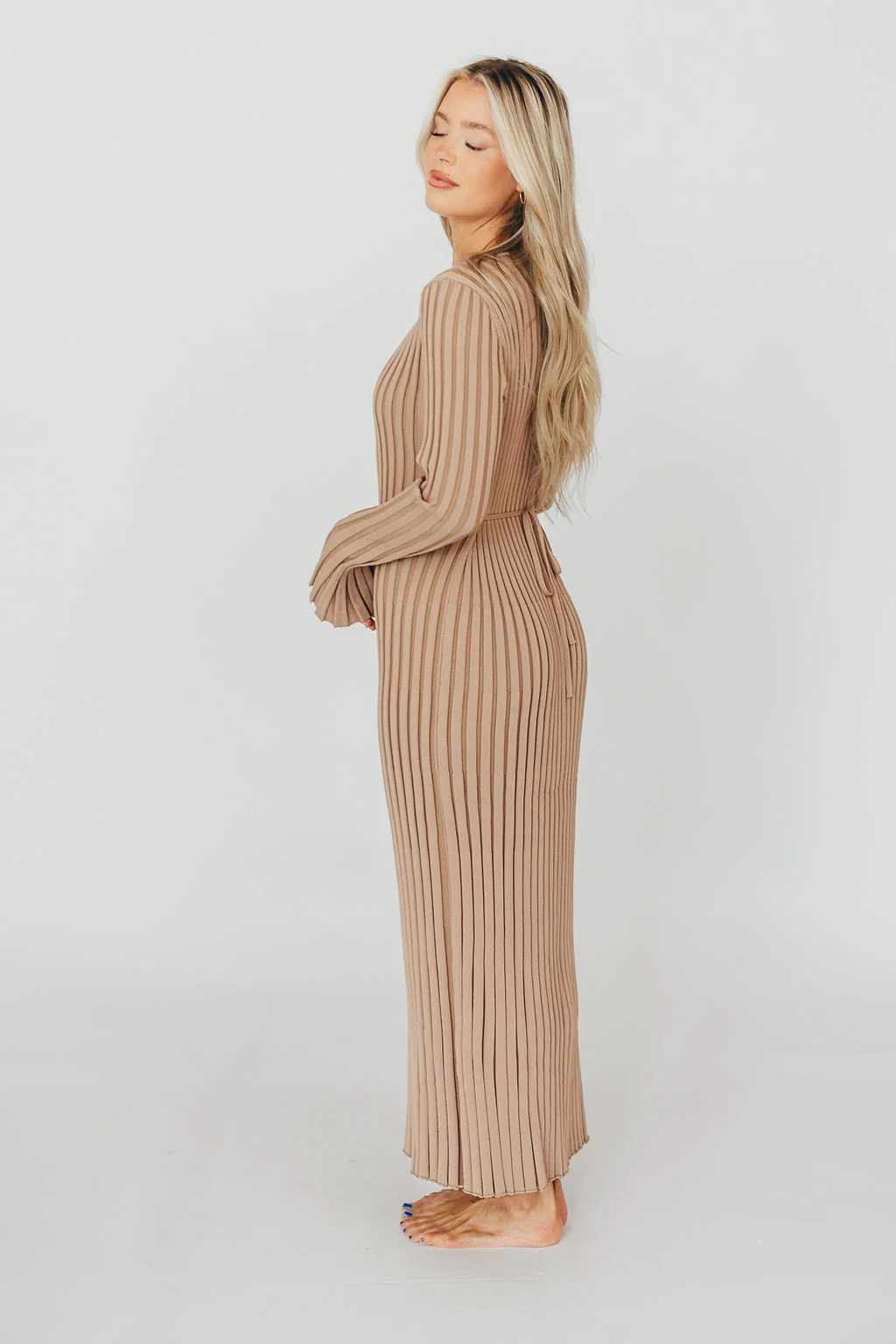Colette Premium Long Sleeved Ribbed Knit Maxi Dress in Dark Natural - Bump Friendly *Final Sale* - Image 8