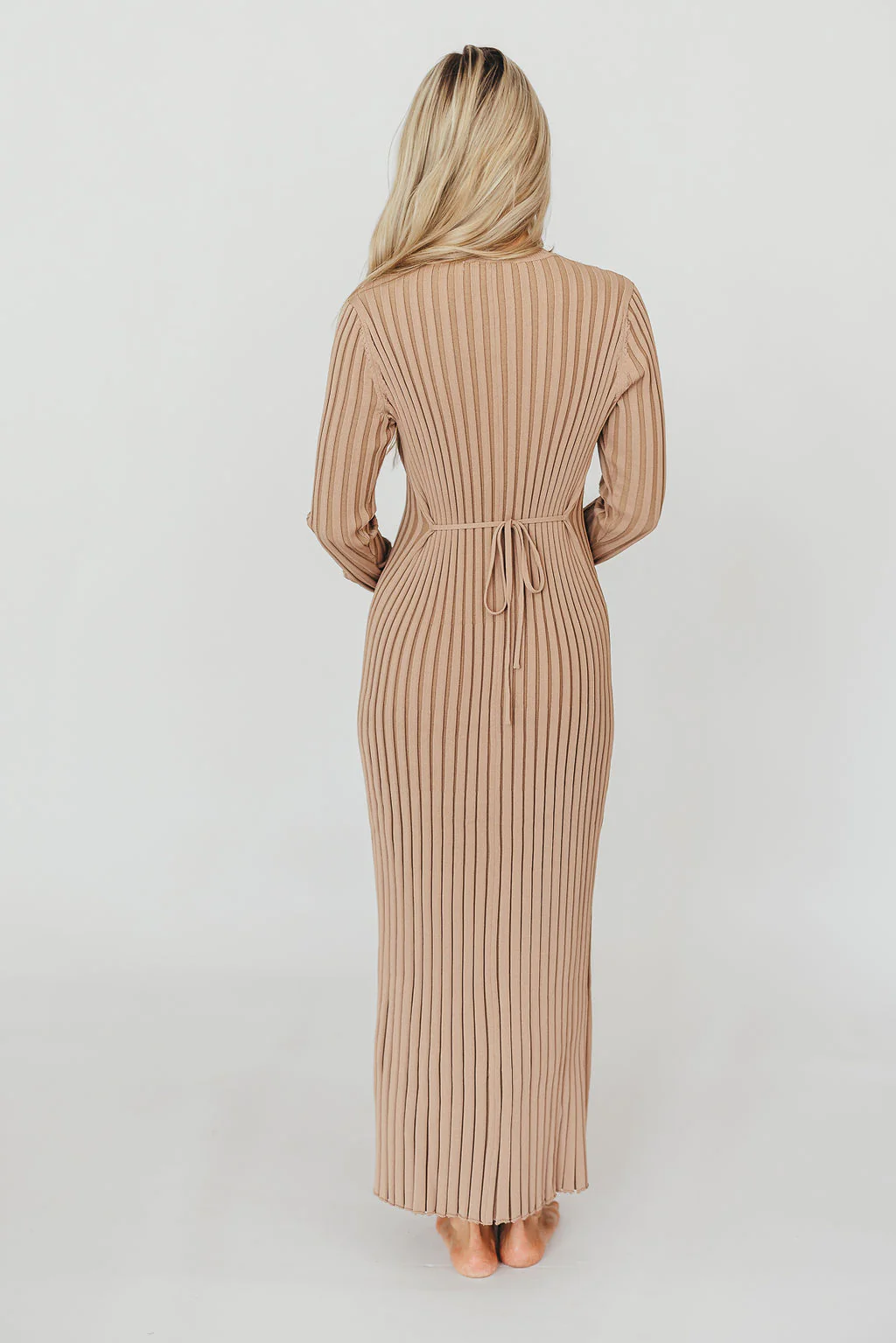 Colette Premium Long Sleeved Ribbed Knit Maxi Dress in Dark Natural - Bump Friendly *Final Sale* - Image 9