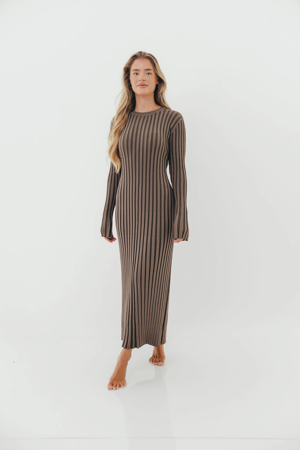 Colette Premium Long Sleeved Ribbed Knit Maxi Dress in Slate - Bump Friendly *Final Sale*
