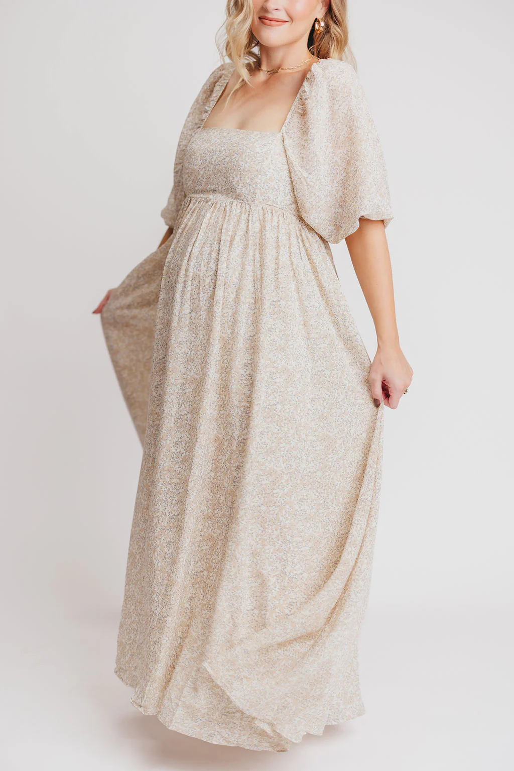 Mona 'Love Story' Maxi Dress in Beige - Bump Friendly and Inclusive Sizing - Image 13