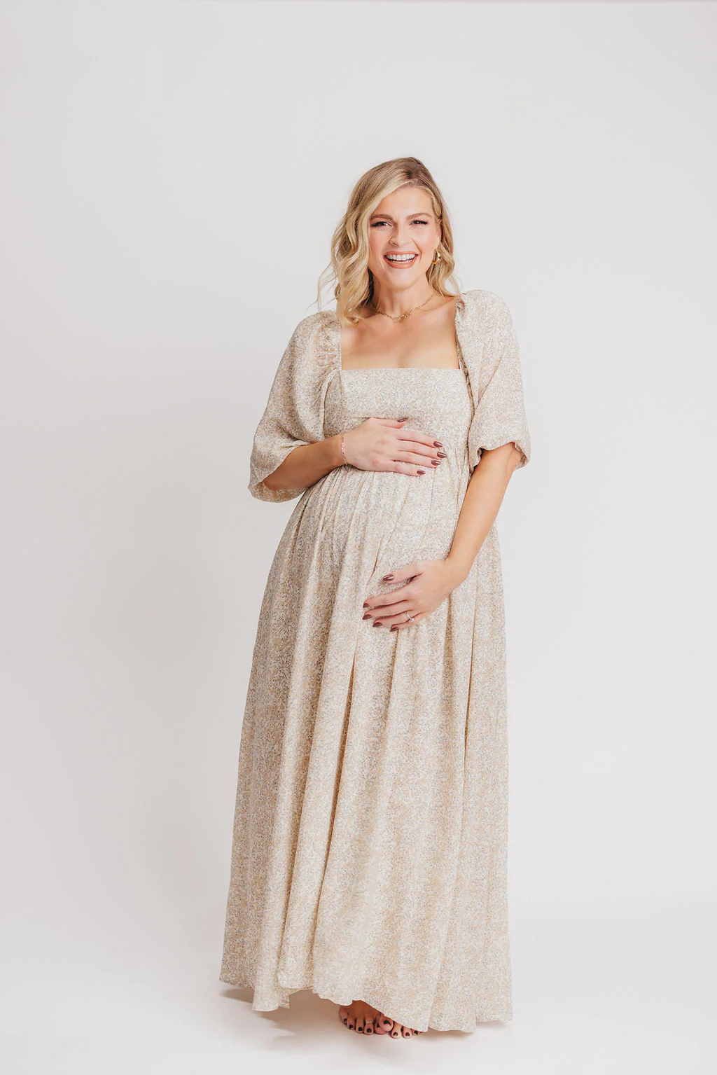 Mona 'Love Story' Maxi Dress in Beige - Bump Friendly and Inclusive Sizing - Image 14