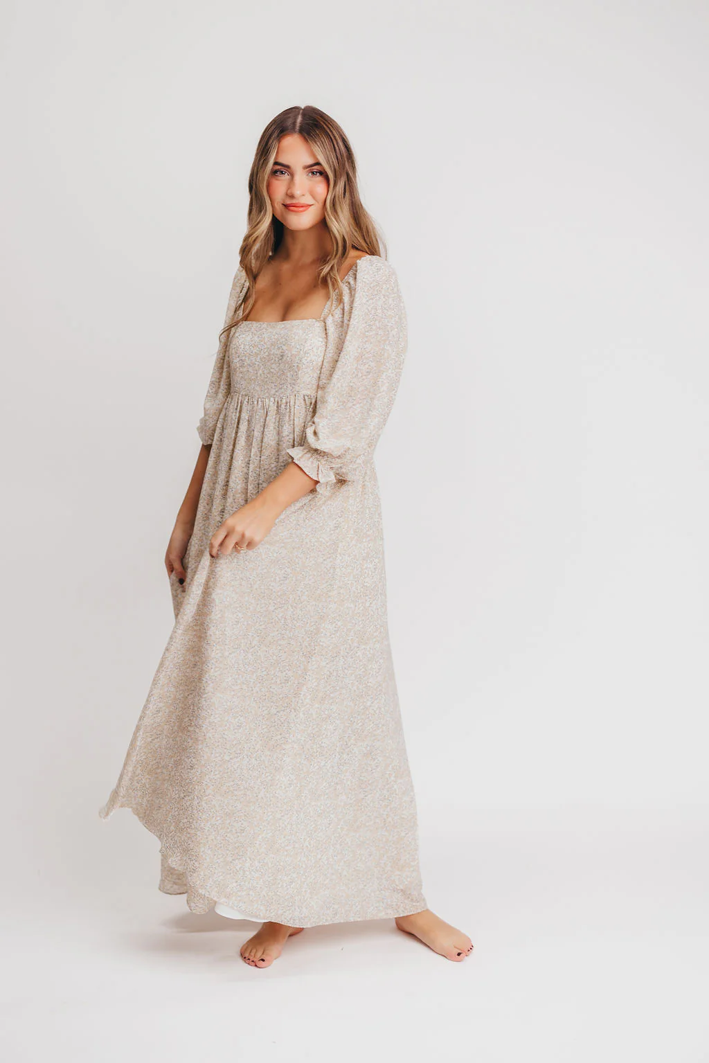 Mona 'Love Story' Maxi Dress in Beige - Bump Friendly and Inclusive Sizing - Image 3