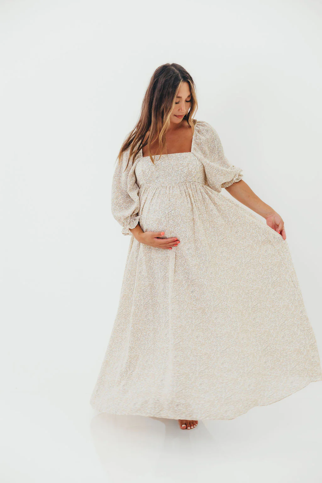 Mona 'Love Story' Maxi Dress in Beige - Bump Friendly and Inclusive Sizing - Image 5