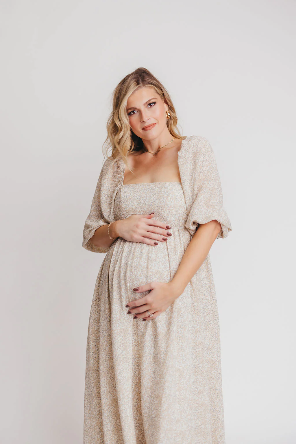 Mona 'Love Story' Maxi Dress in Beige - Bump Friendly and Inclusive Sizing - Image 9