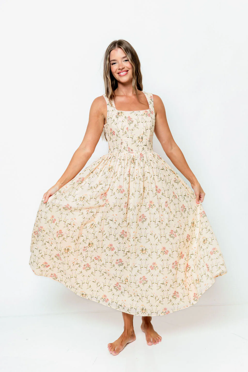 Madisyn Floral Midi Dress in Peach - Image 4