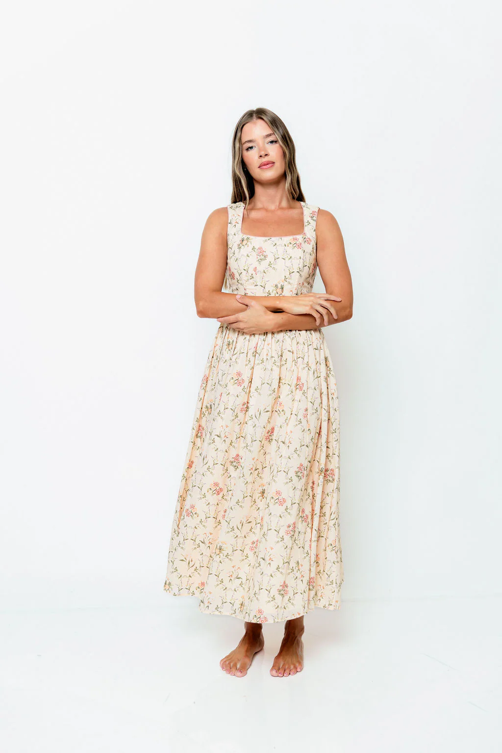 Madisyn Floral Midi Dress in Peach - Image 5