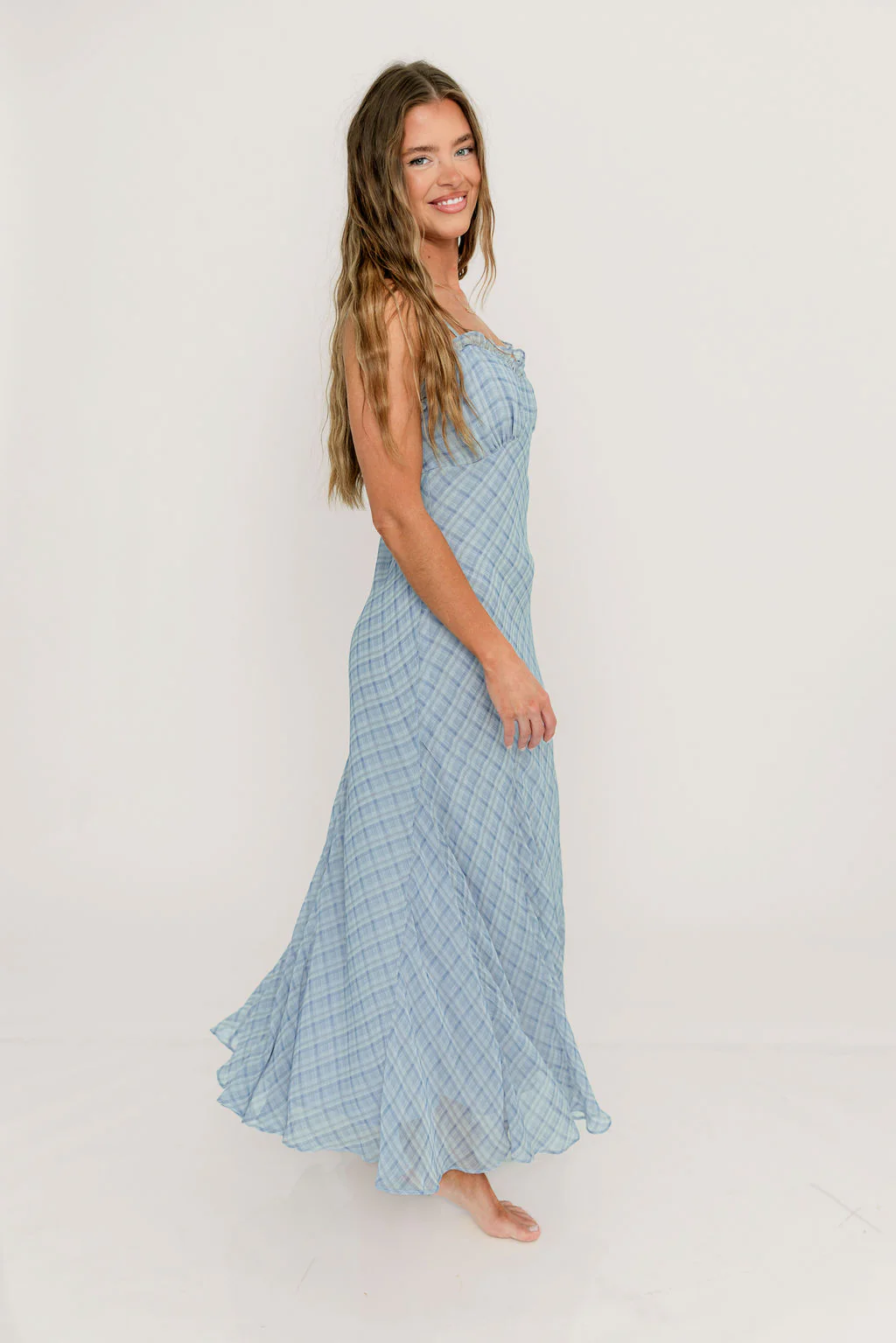 ASTR Maeryn Ruffle Trim Maxi Dress in Blue Plaid - Image 8