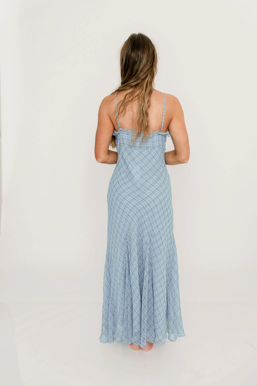 ASTR Maeryn Ruffle Trim Maxi Dress in Blue Plaid - Image 9