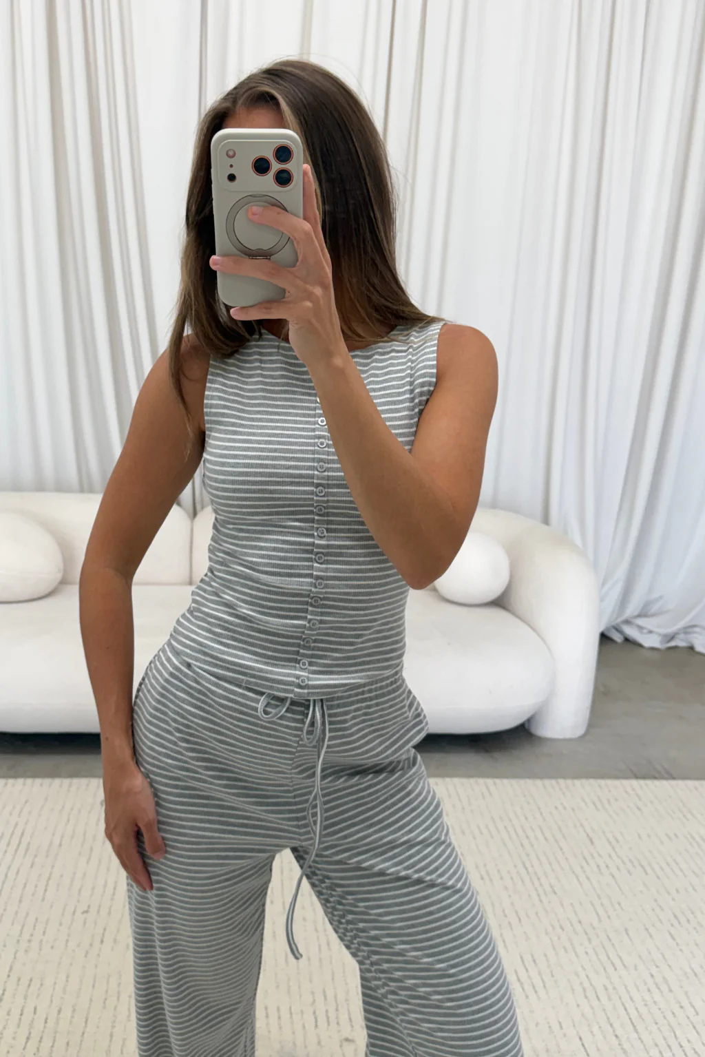 Mags Striped Set in Heather Grey