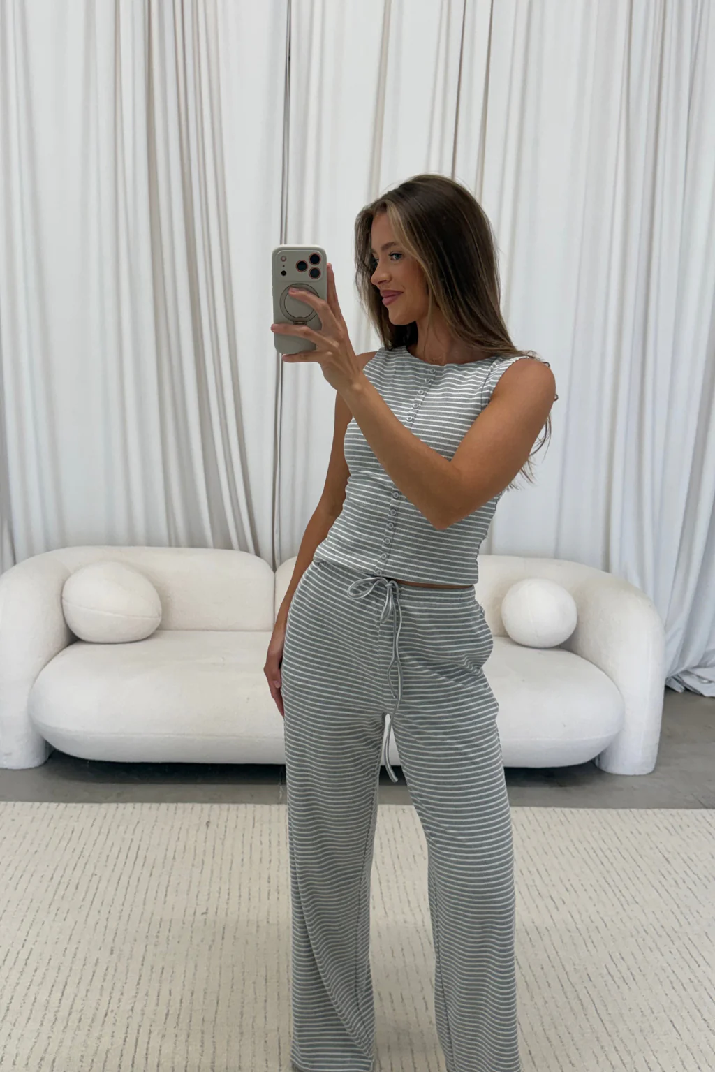 Mags Striped Set in Heather Grey - Image 2