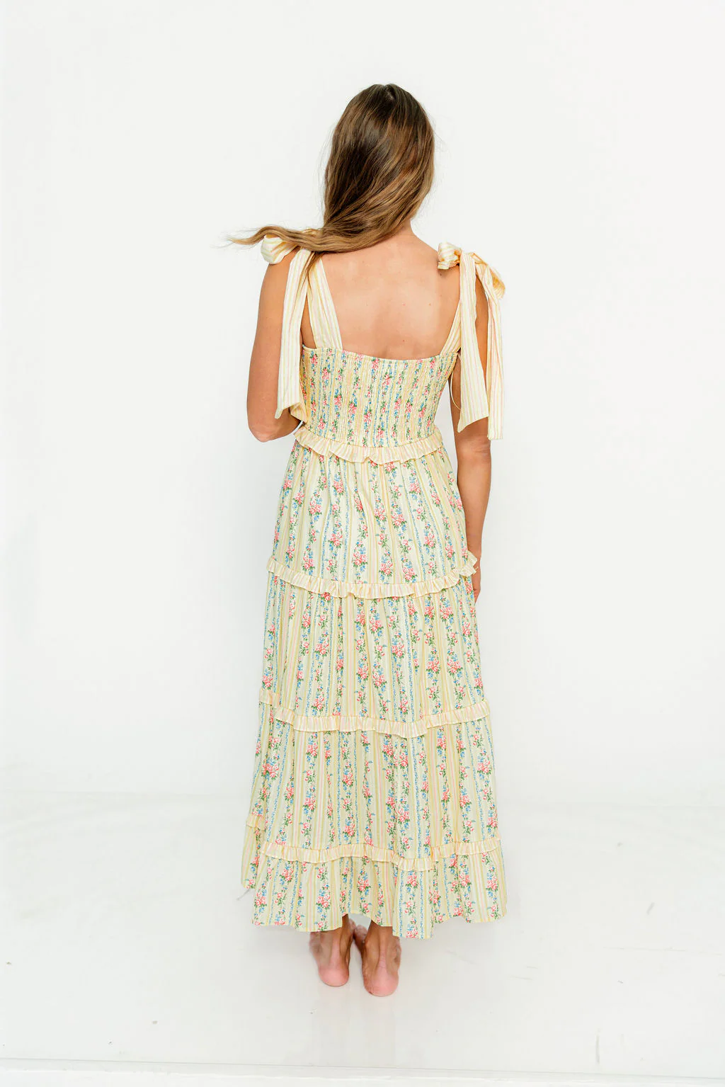 Maley Floral Maxi Dress with Tie Straps in Light Yellow Multi - Image 5