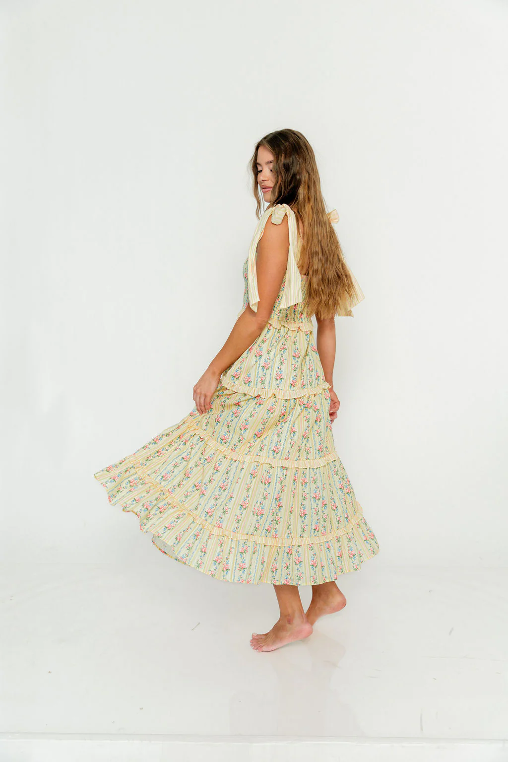Maley Floral Maxi Dress with Tie Straps in Light Yellow Multi - Image 6