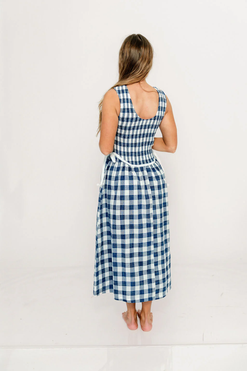 Margaret Gingham Midi Dress in Navy - Image 5