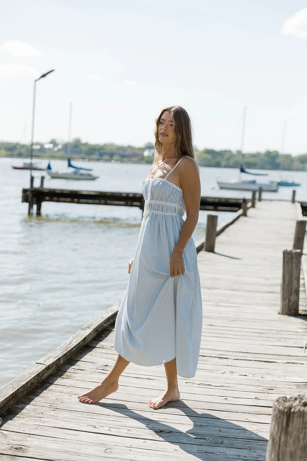 Marin Midi Dress in Blue Stripe - Image 3