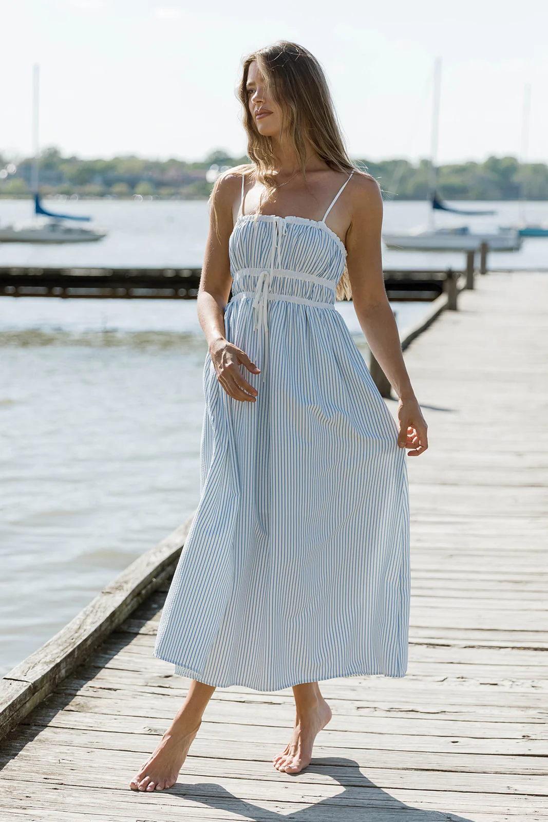 Marin Midi Dress in Blue Stripe - Image 4