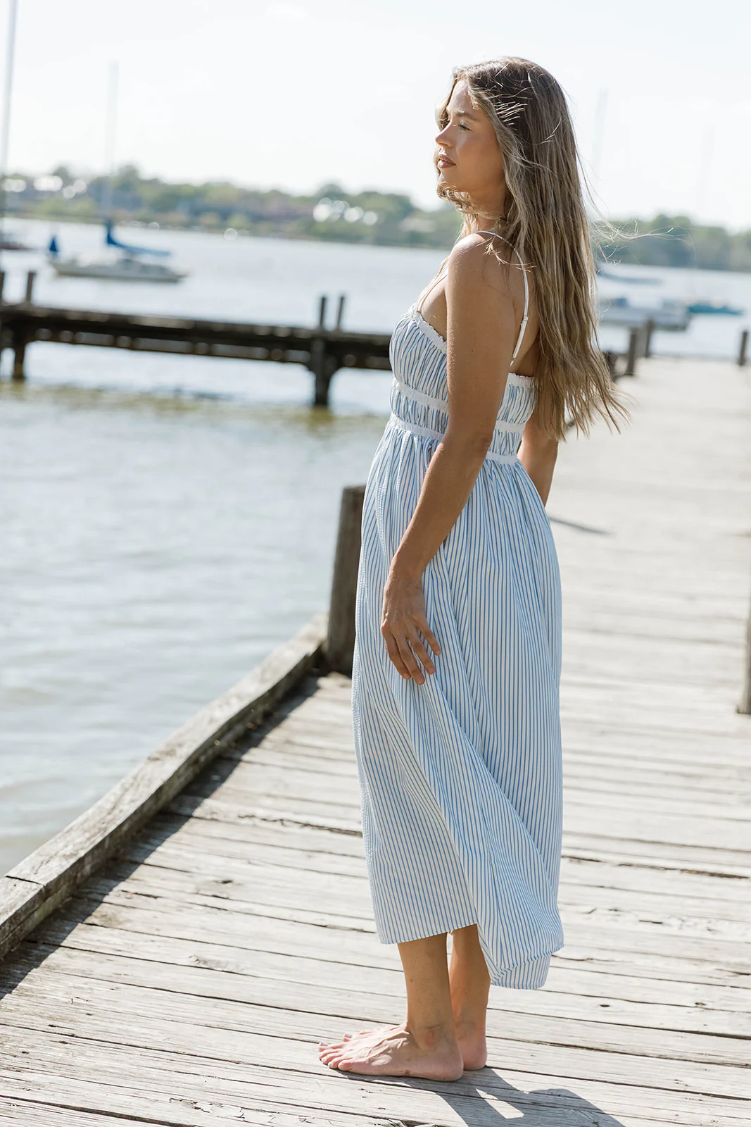 Marin Midi Dress in Blue Stripe - Image 5