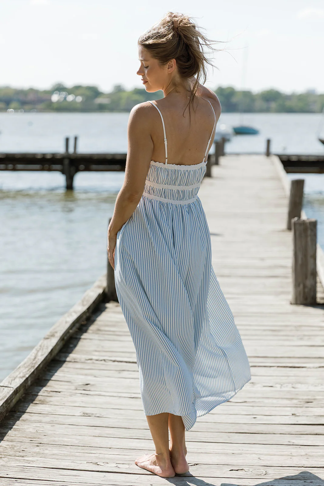 Marin Midi Dress in Blue Stripe - Image 7