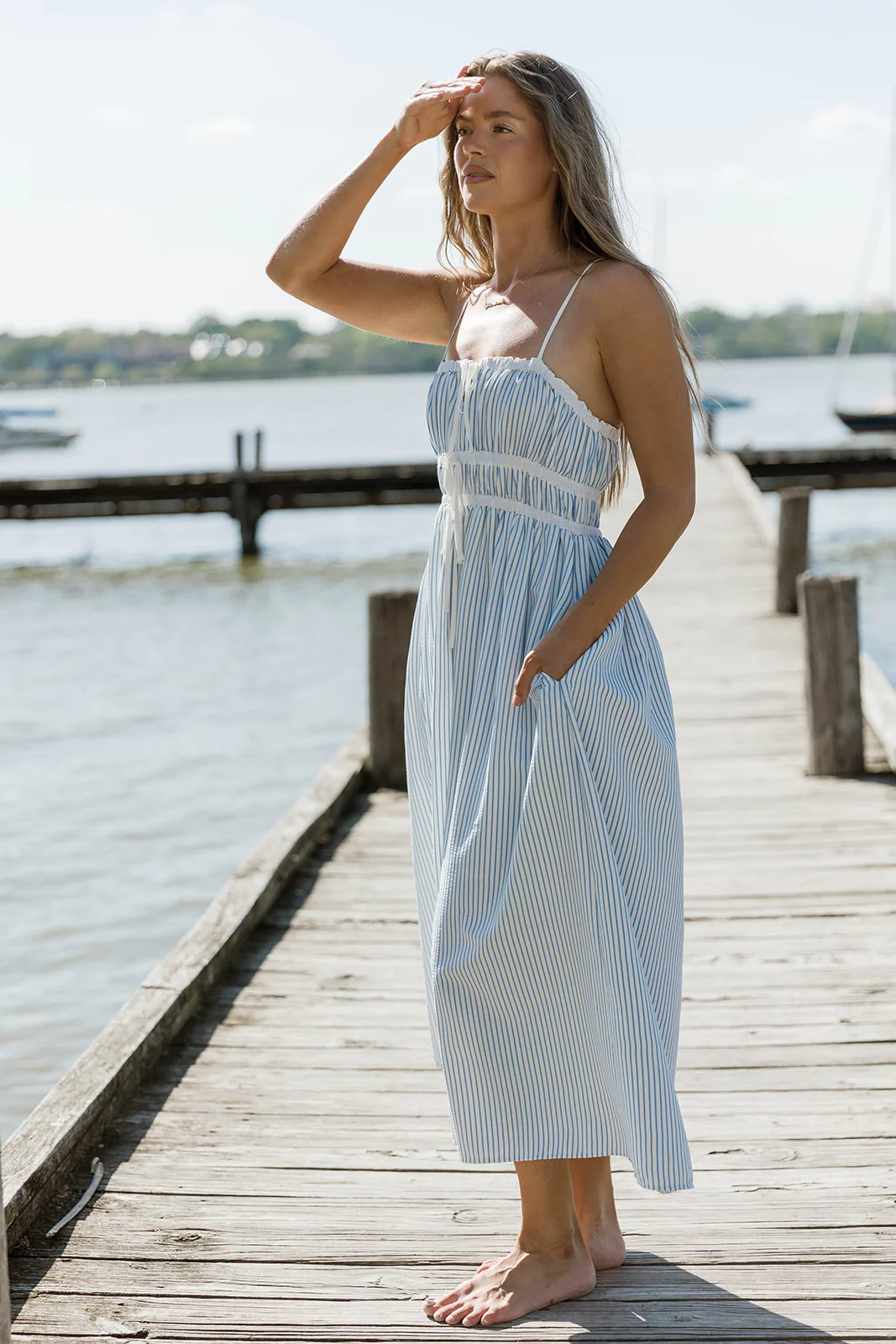 Marin Midi Dress in Blue Stripe - Image 8