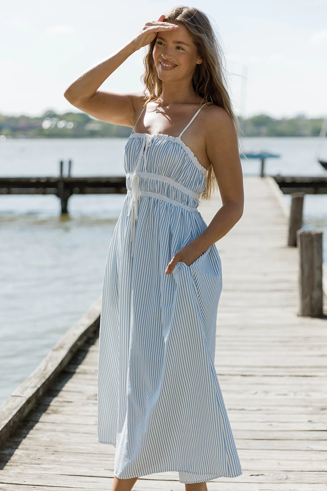 Marin Midi Dress in Blue Stripe - Image 9