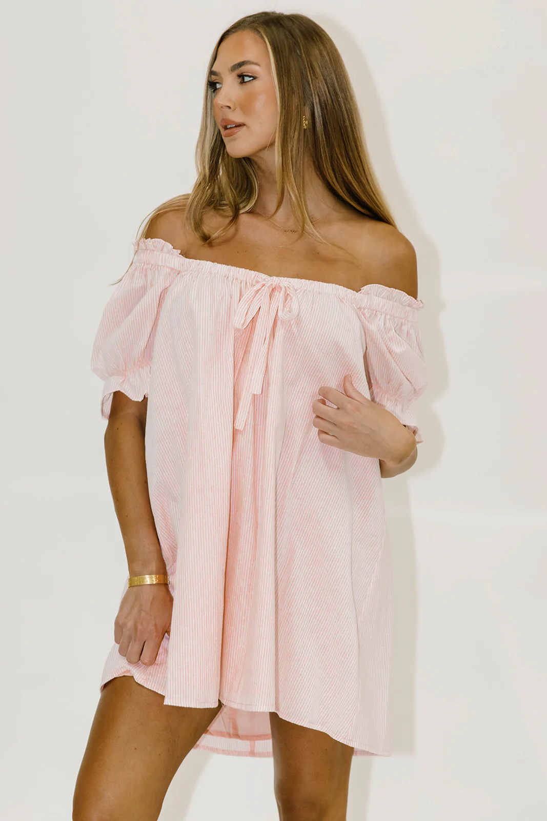 Berklee Striped Mini Dress in Baby Pink - Image 4