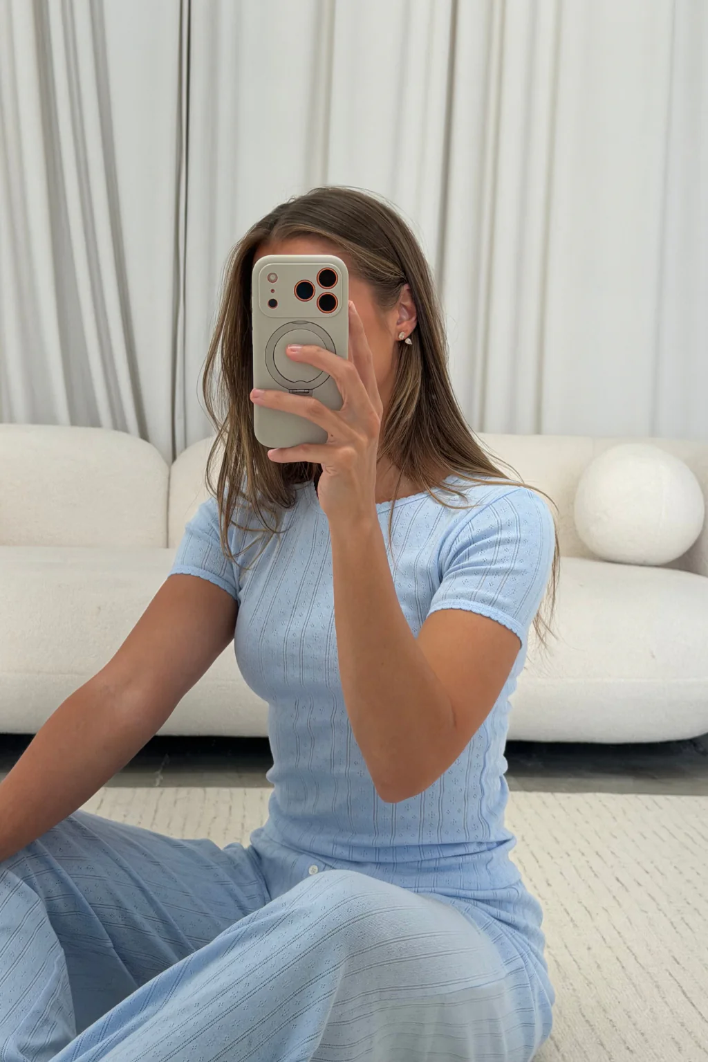 Mary 100% Cotton Lounge Set in Light Blue - Image 4