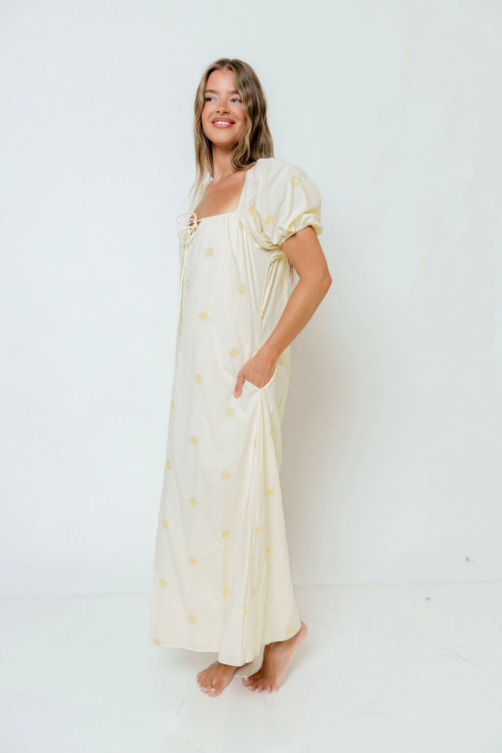 Dolores Sun Embroidered Maxi Dress in Light Yellow - Image 3