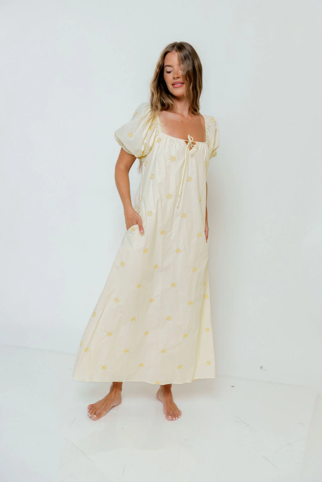 Dolores Sun Embroidered Maxi Dress in Light Yellow - Image 4