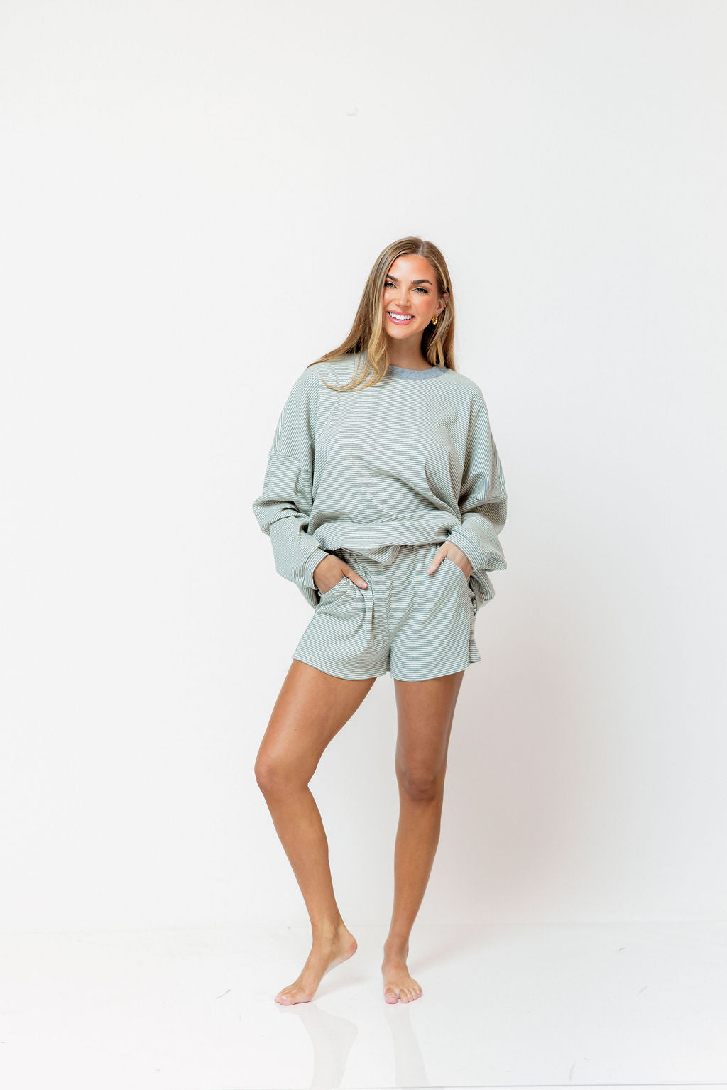 Maxwell Ribbed Stripe Shorts in Heather Grey - Image 5