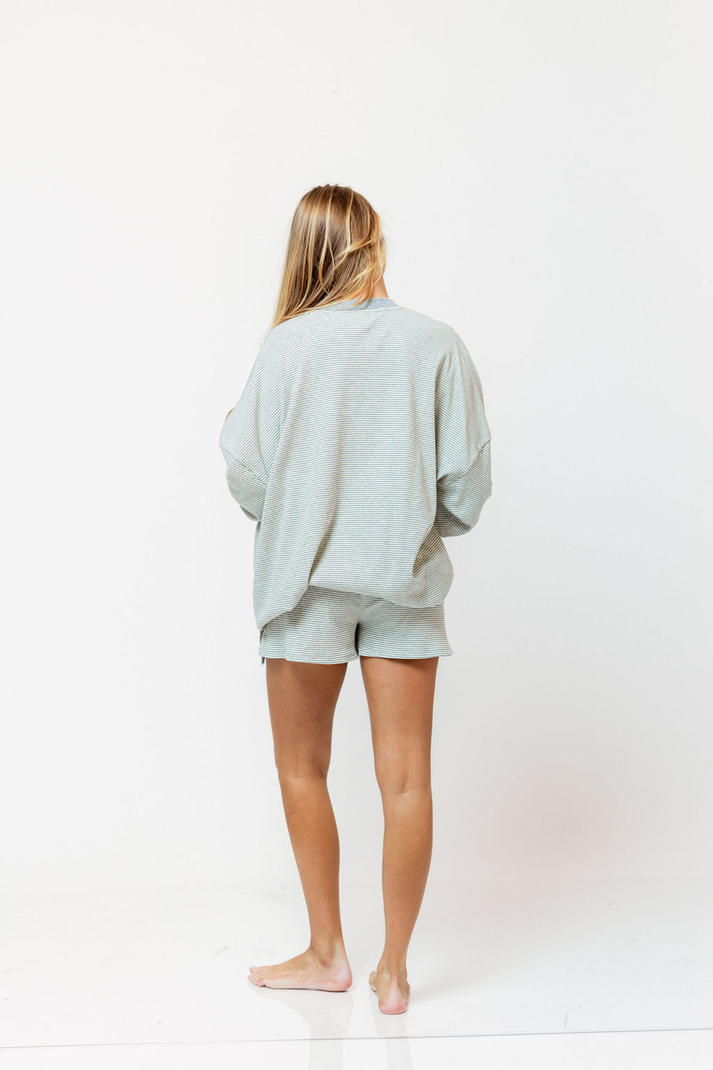 Maxwell Ribbed Stripe Shorts in Heather Grey - Image 6