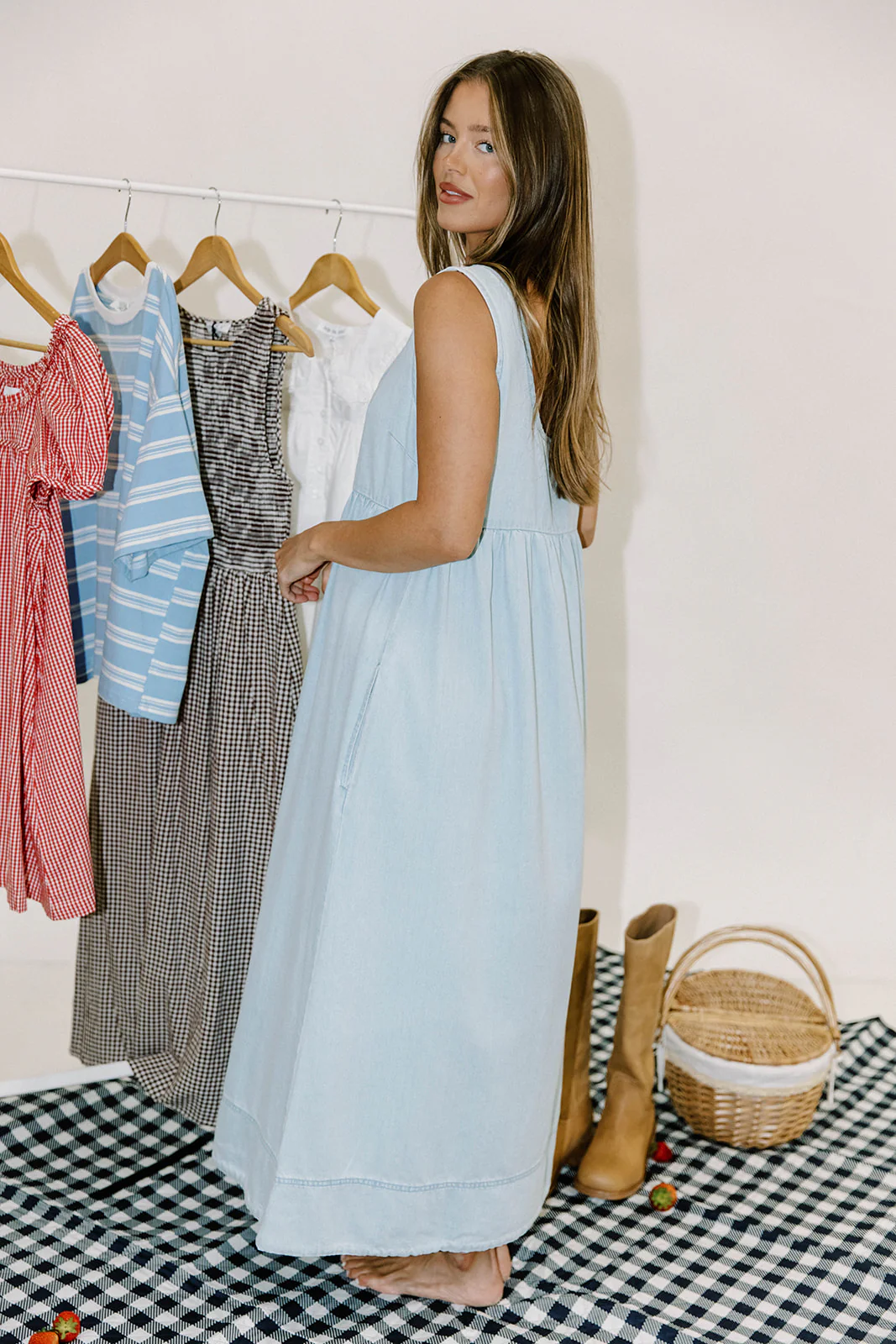 Megan 100% Cotton Midi Dress in Light Denim - Image 7