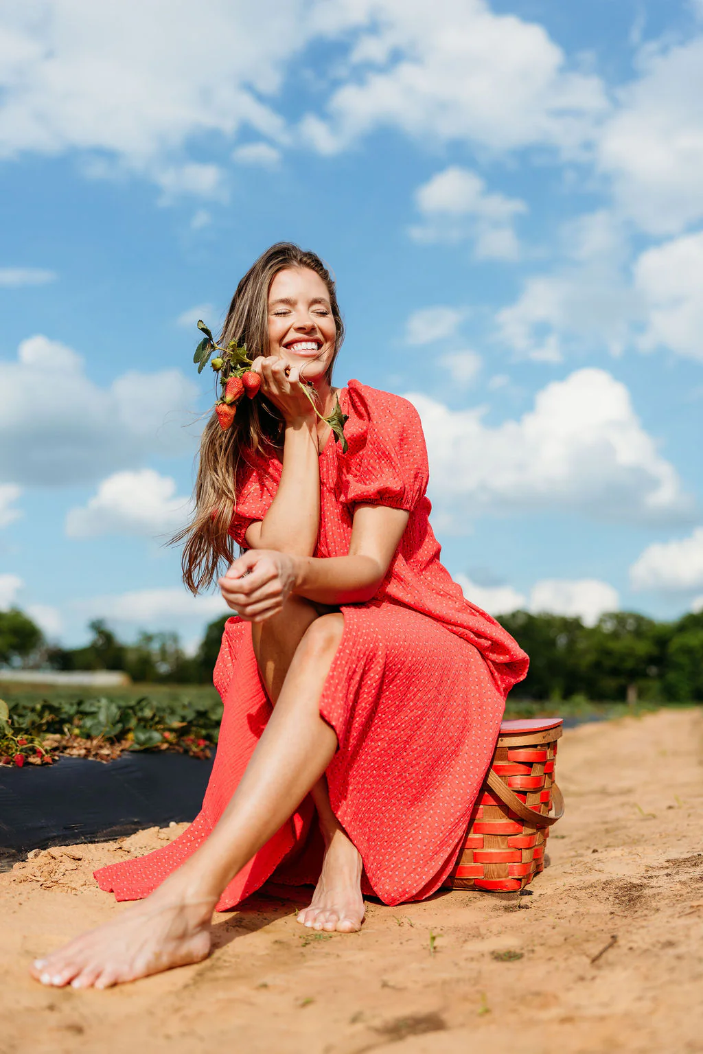 Cleo 100% Cotton Gauze Midi Dress in Red - Image 13
