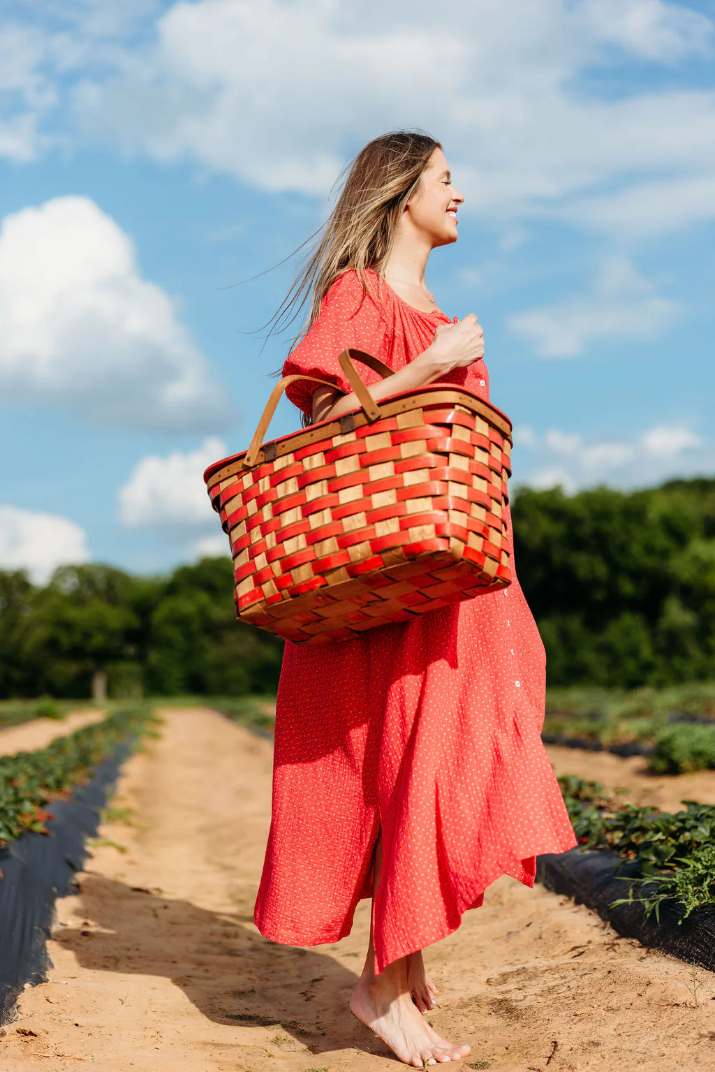 Cleo 100% Cotton Gauze Midi Dress in Red - Image 14