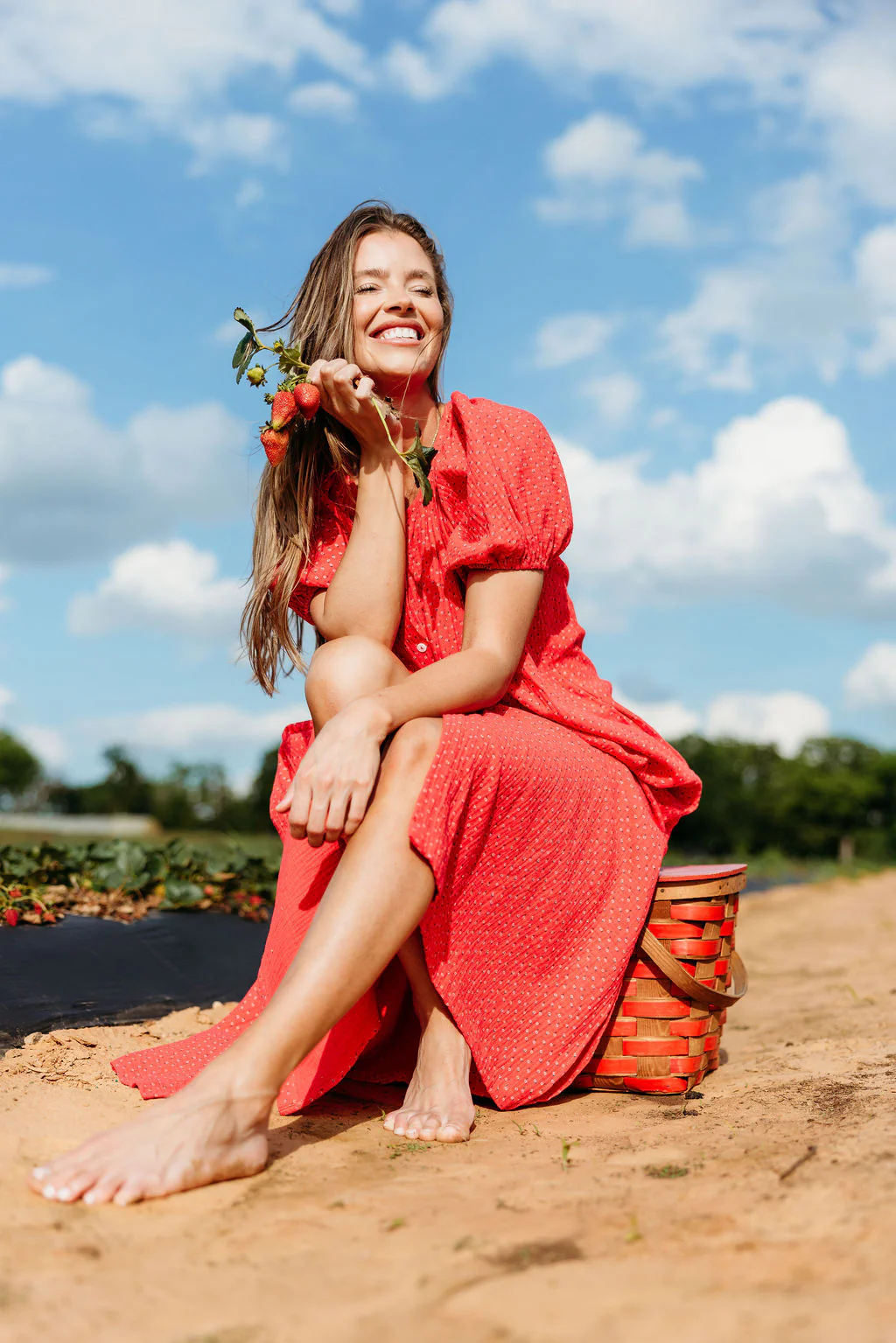 Cleo 100% Cotton Gauze Midi Dress in Red - Image 15