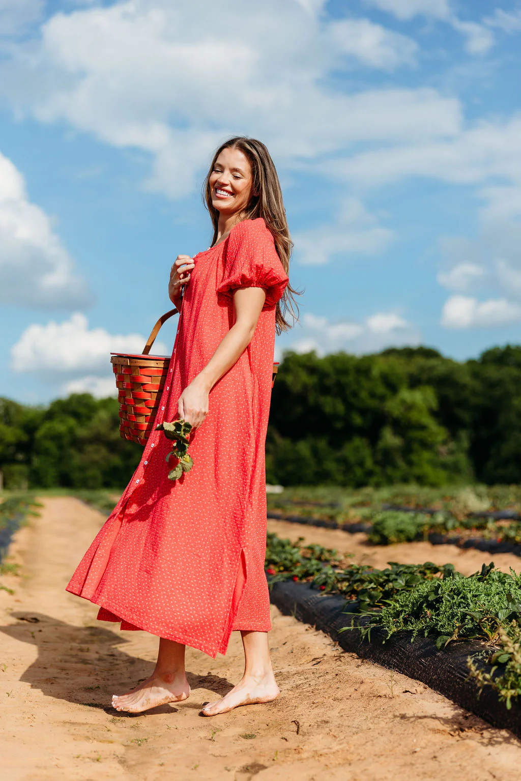 Cleo 100% Cotton Gauze Midi Dress in Red - Image 17