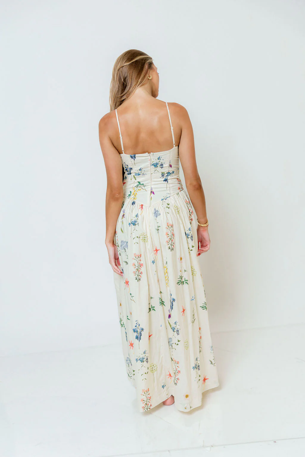 Kienna Drop Waist Floral Maxi Dress in Cream - Image 8
