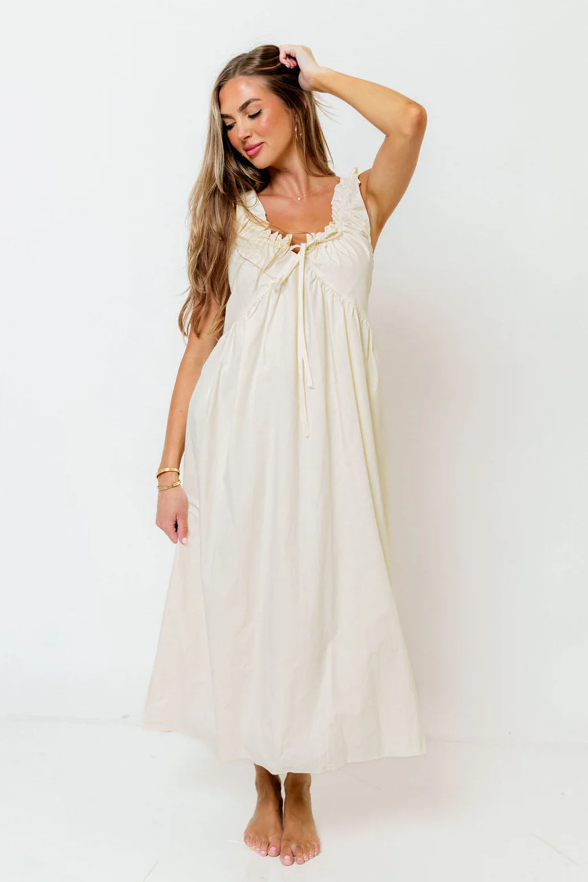 McKay 100% Cotton Midi Dress in Cream